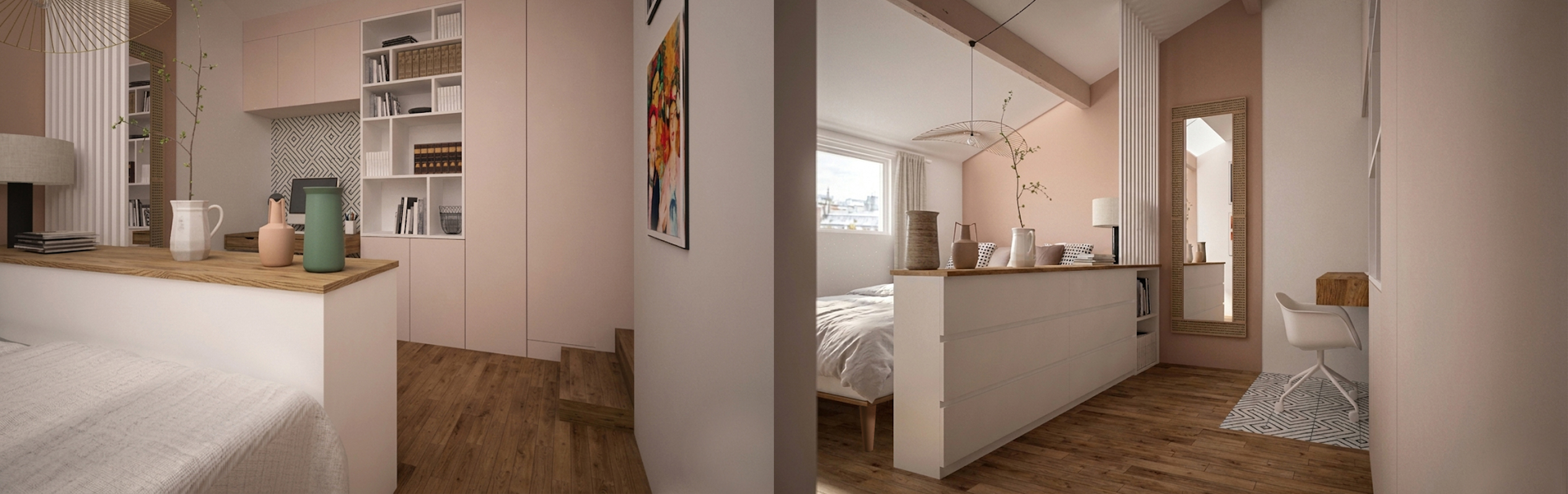 Vue 3D réaliste d'une chambre d'adolescente