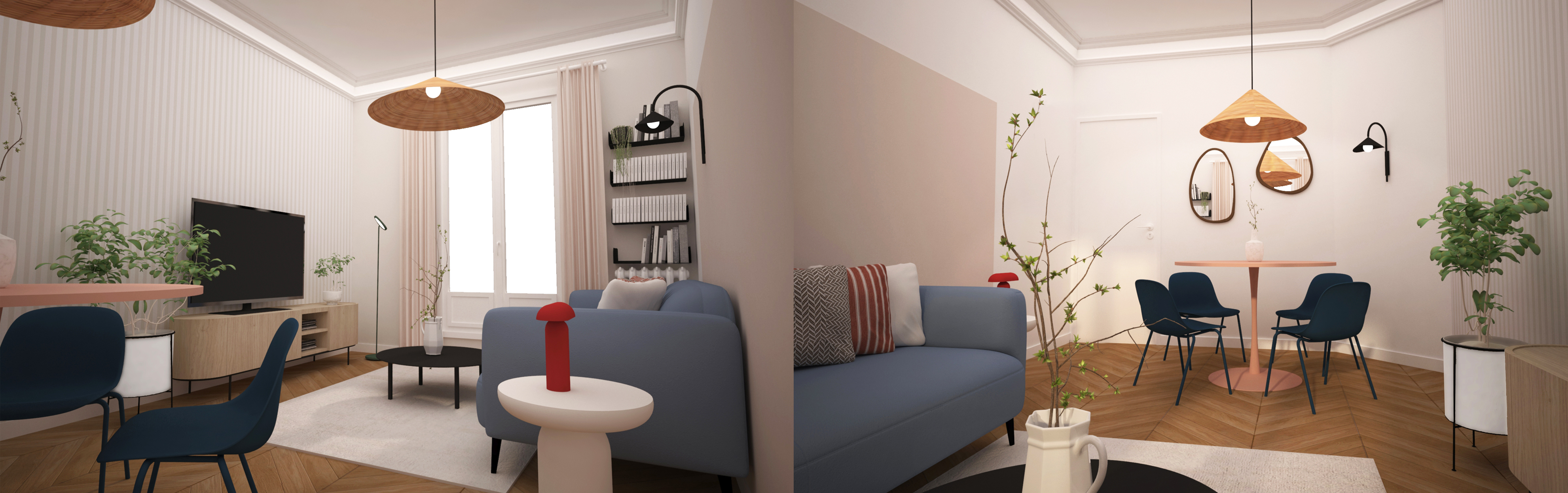 Vue 3D d'une chambre parentale aménagée