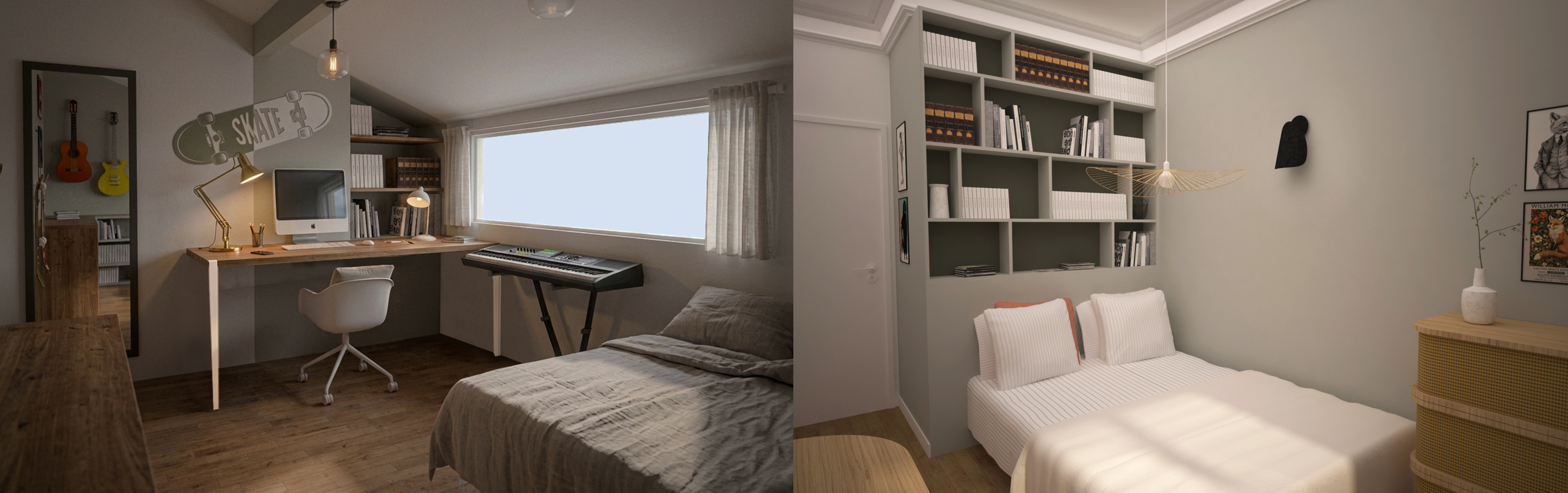 Vue 3D de 2 chambres